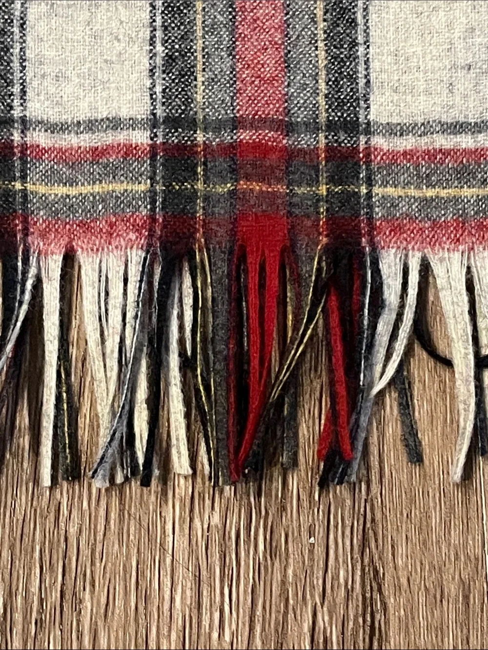 Pendleton Red, Gray & Cream Plaid Wool Scarf